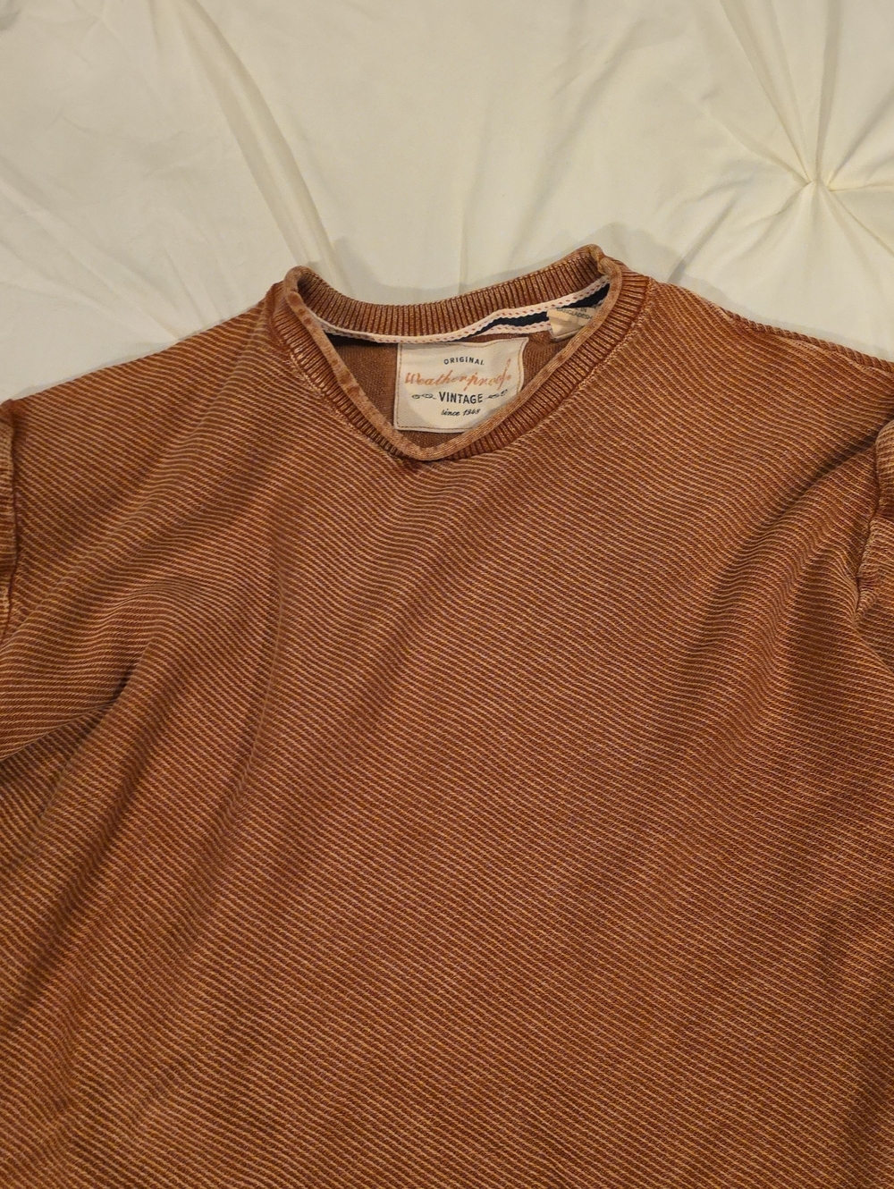Weatherproof Men’s Rust-Brown Ribbed Crewneck Sweater